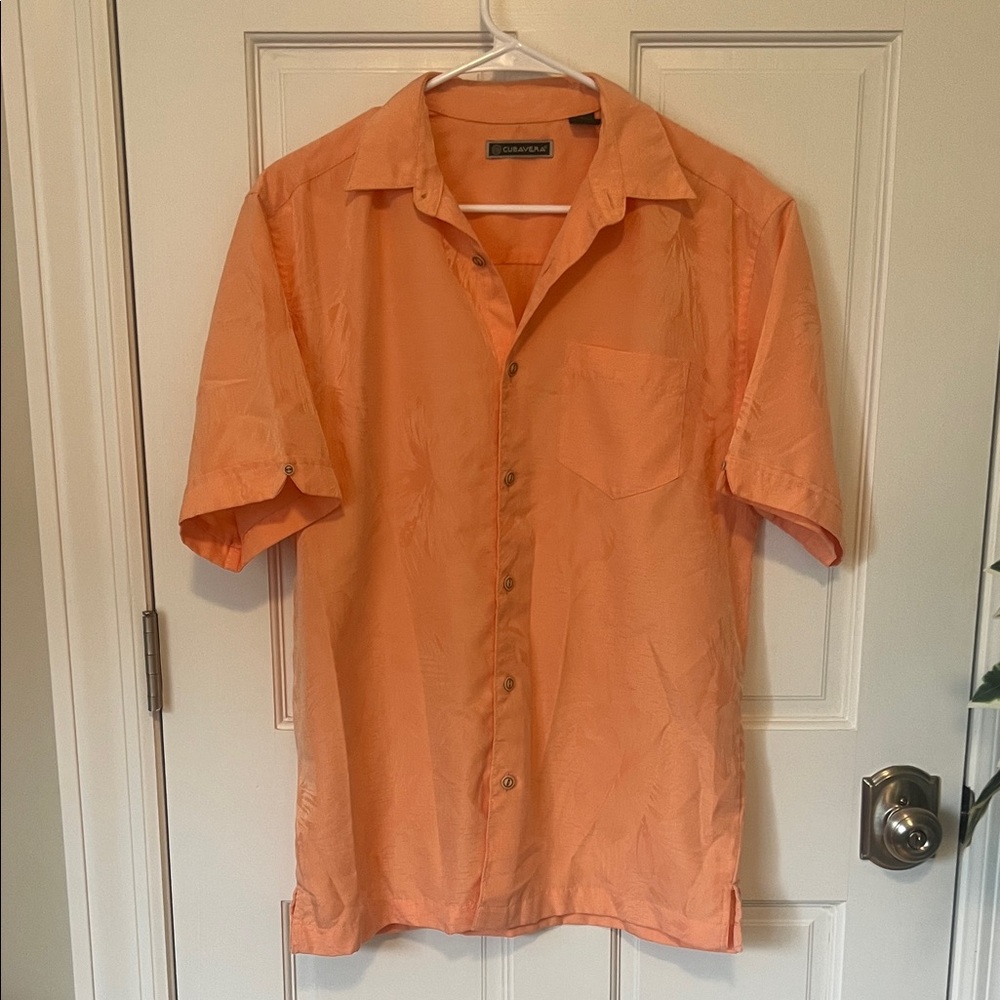 Cubavera Men's Casual Button-Down Shirt in Salmon Orange Size Small